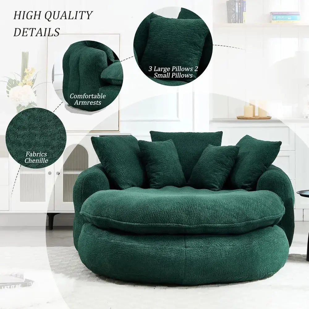 Oversized Round Memory Foam Chenille Chaise Lounge comfydesigners