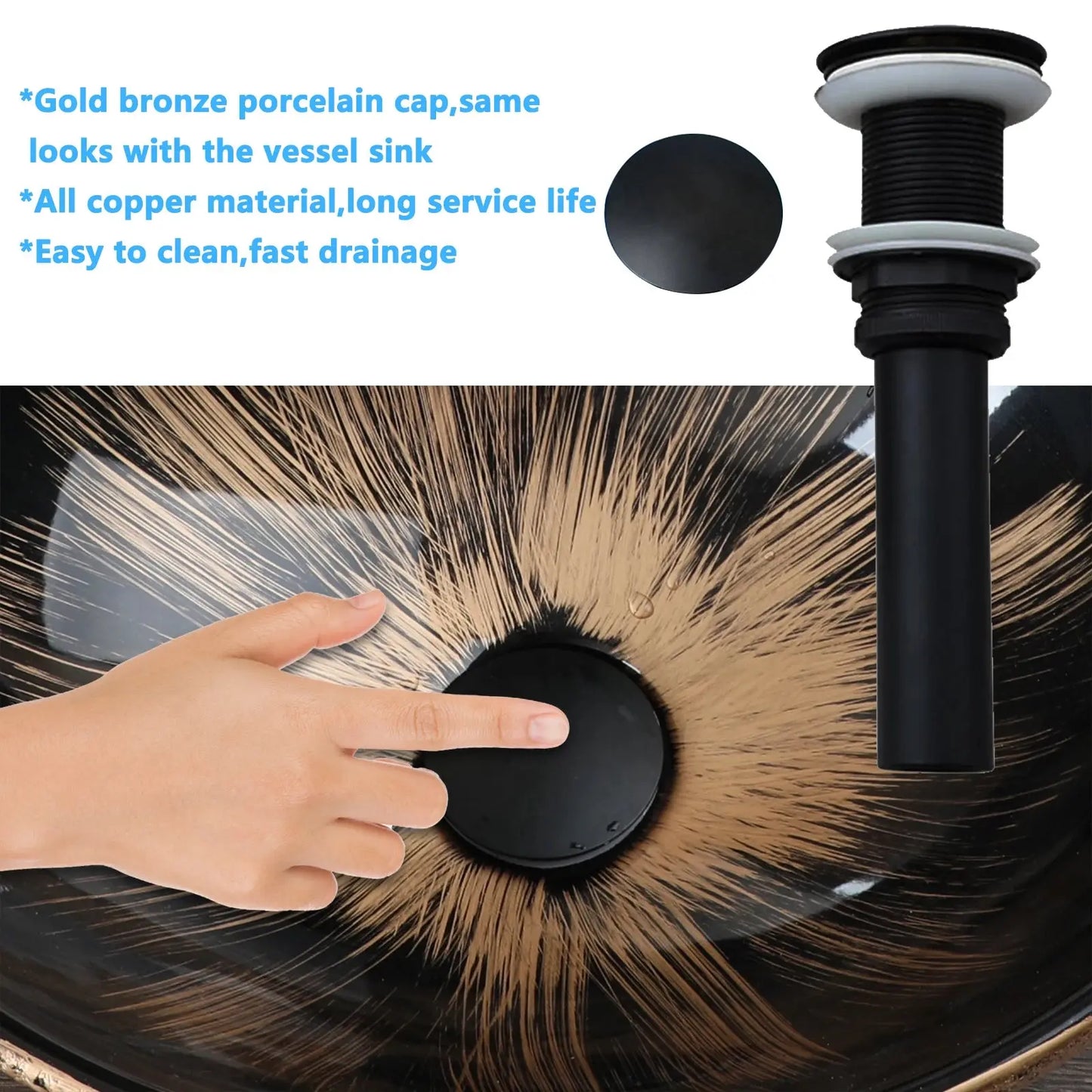 Hand-Painted Marble Ceramic Vessel Sink with Antique Brass Waterfall Faucet | Oval Countertop Bathroom Sink comfydesigners
