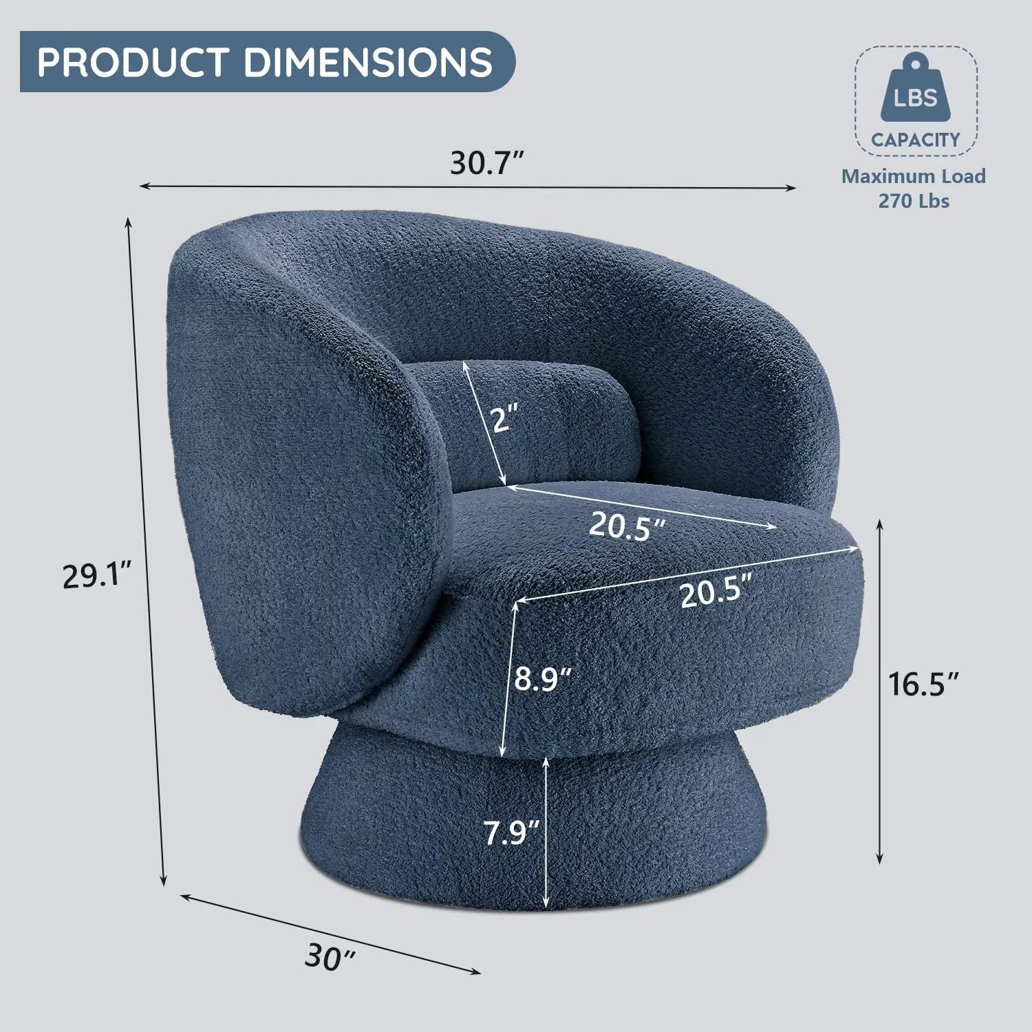 360° Swivel Boucle Barrel Chair — Lumbar