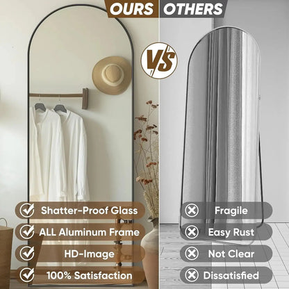 58" Arched Full Length Floor Mirror | HD Glass, Aluminum Alloy Frame — Gold & Black comfydesigners