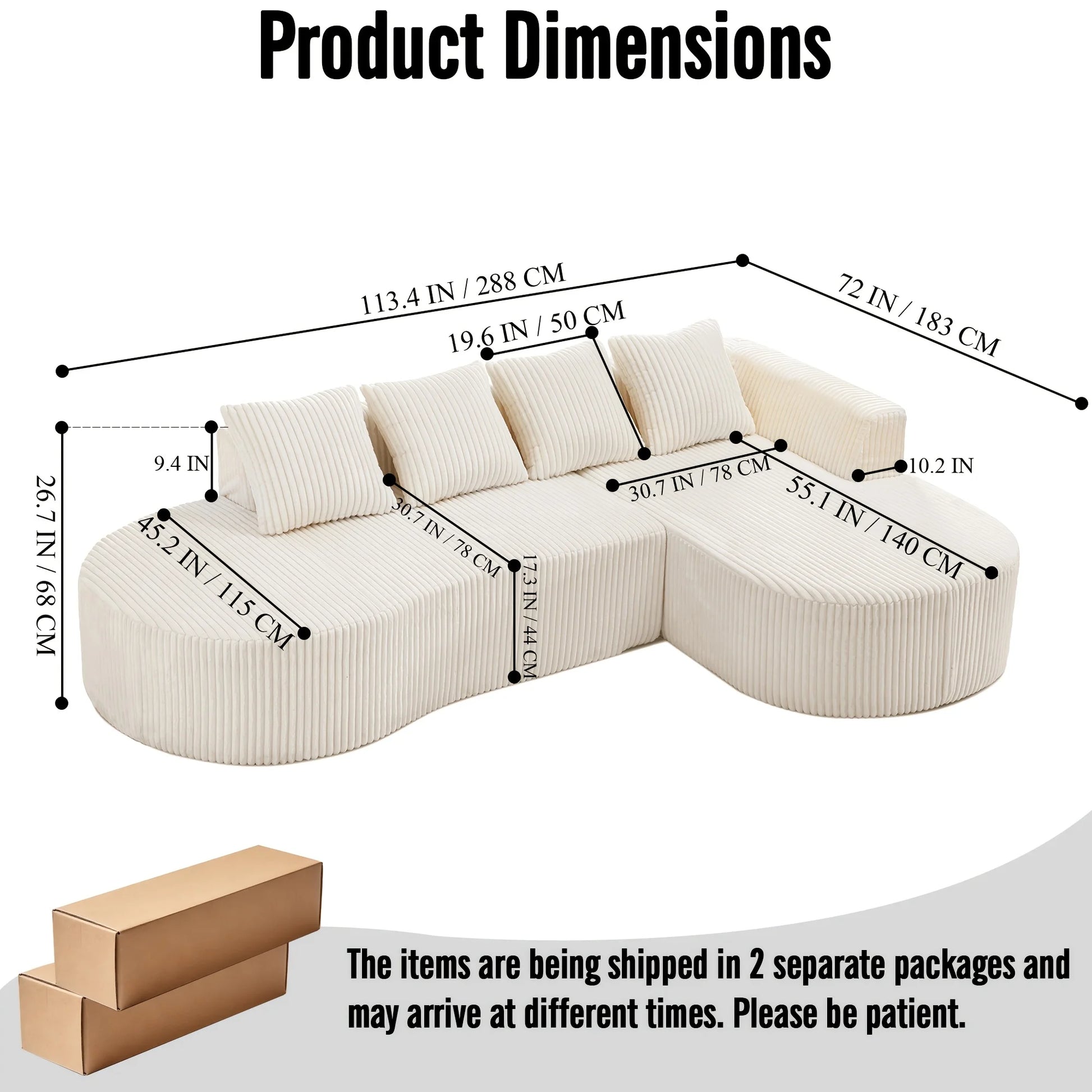 L-Shaped Modular Corduroy Cloud Sofa