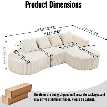 L-Shaped Modular Corduroy Cloud Sofa