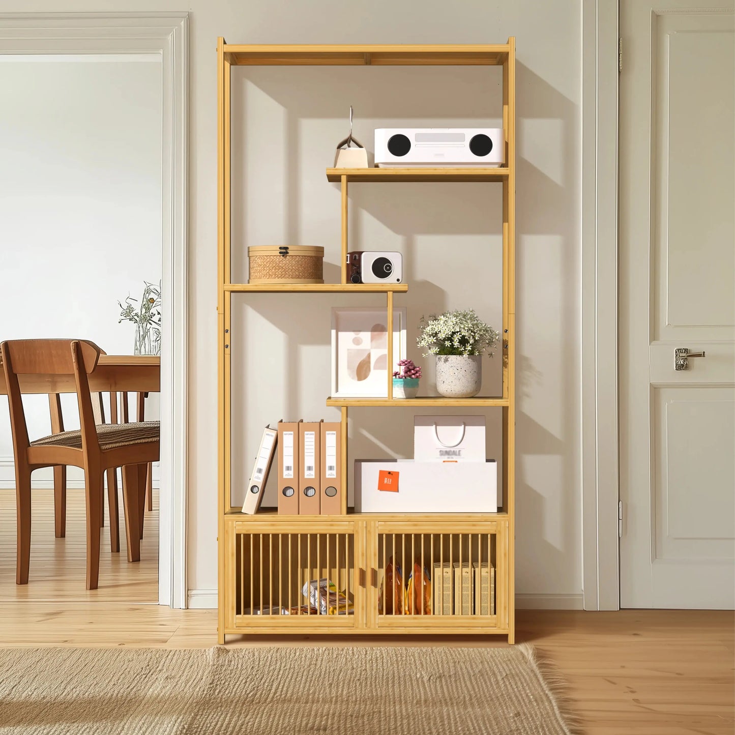 Bamboo Shelving Unit with High and Low Shelves comfydesigners