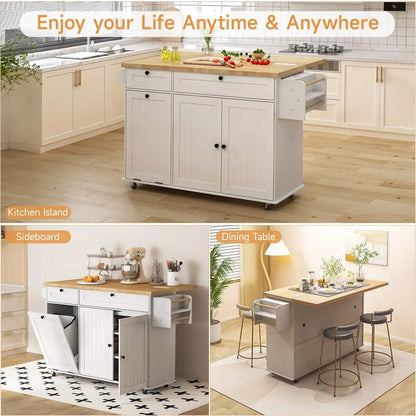 Where Preparation Meets Perfection — Rolling Drop-Leaf Kitchen Island with Power Outlet & Complete Storage comfydesigners