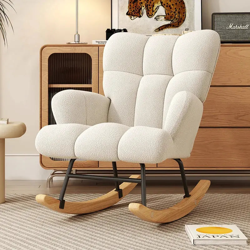 High-Back Solid Wood Rocking Chair with Cushion comfydesigners
