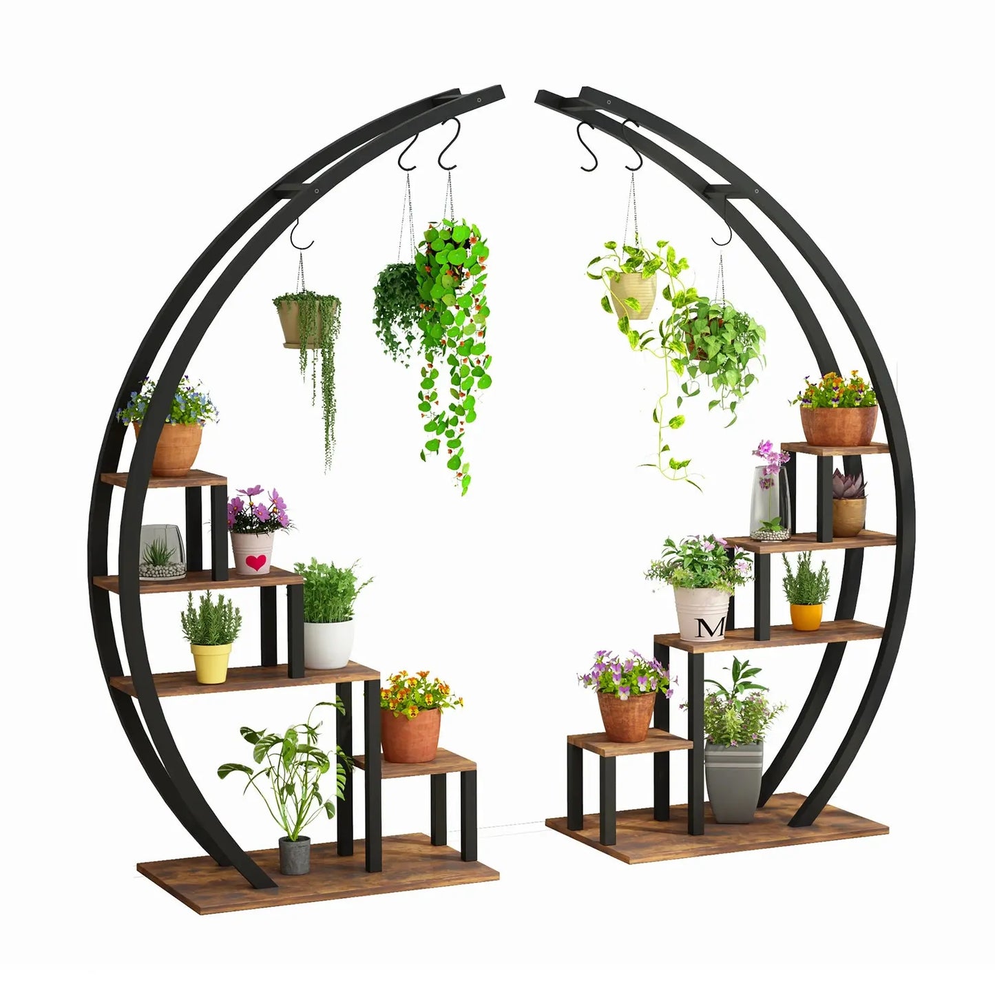 Half Moon. Full Impact. — 2-Pack 5-Tier Metal Plant Stand with 6 Hooks, Holds 16+ Pots comfydesigners