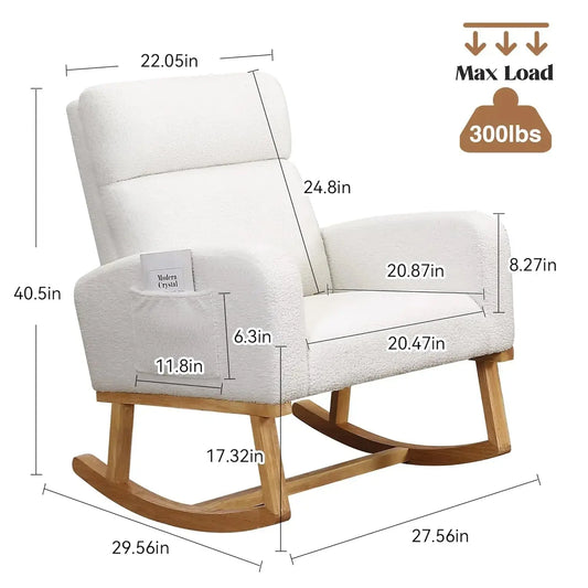 Sherpa Nursery Glider Rocking Chair with Pockets comfydesigners
