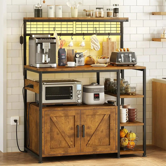 Bakers Rack with Power Outlet and LED Light comfydesigners
