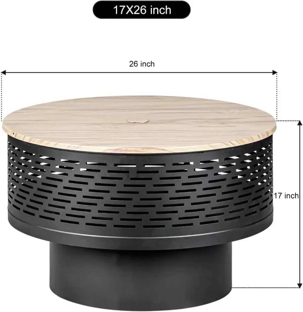 Bonfire. BBQ. Table. All in One. — 26" 3-in-1 Wood-Burning Fire Pit with Grill, Lid & Waterproof Cover comfydesigners