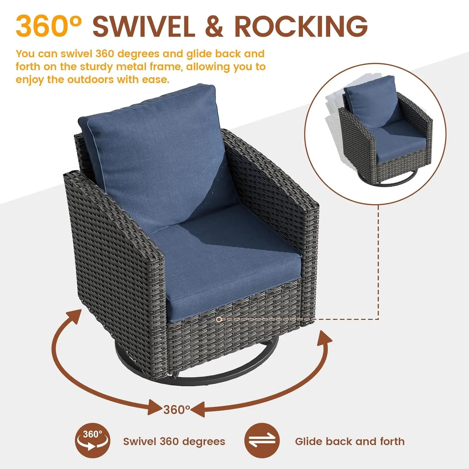 6-Piece Rattan Patio Sofa Set with Swivel Chairs