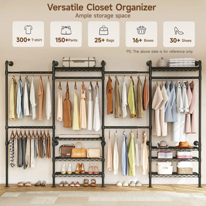 The Last Closet Organizer You’ll Ever Need — Wall-Mounted Industrial Pipe Rack, 6 Rods, 8 Shelves & 1,100 lb Capacity comfydesigners