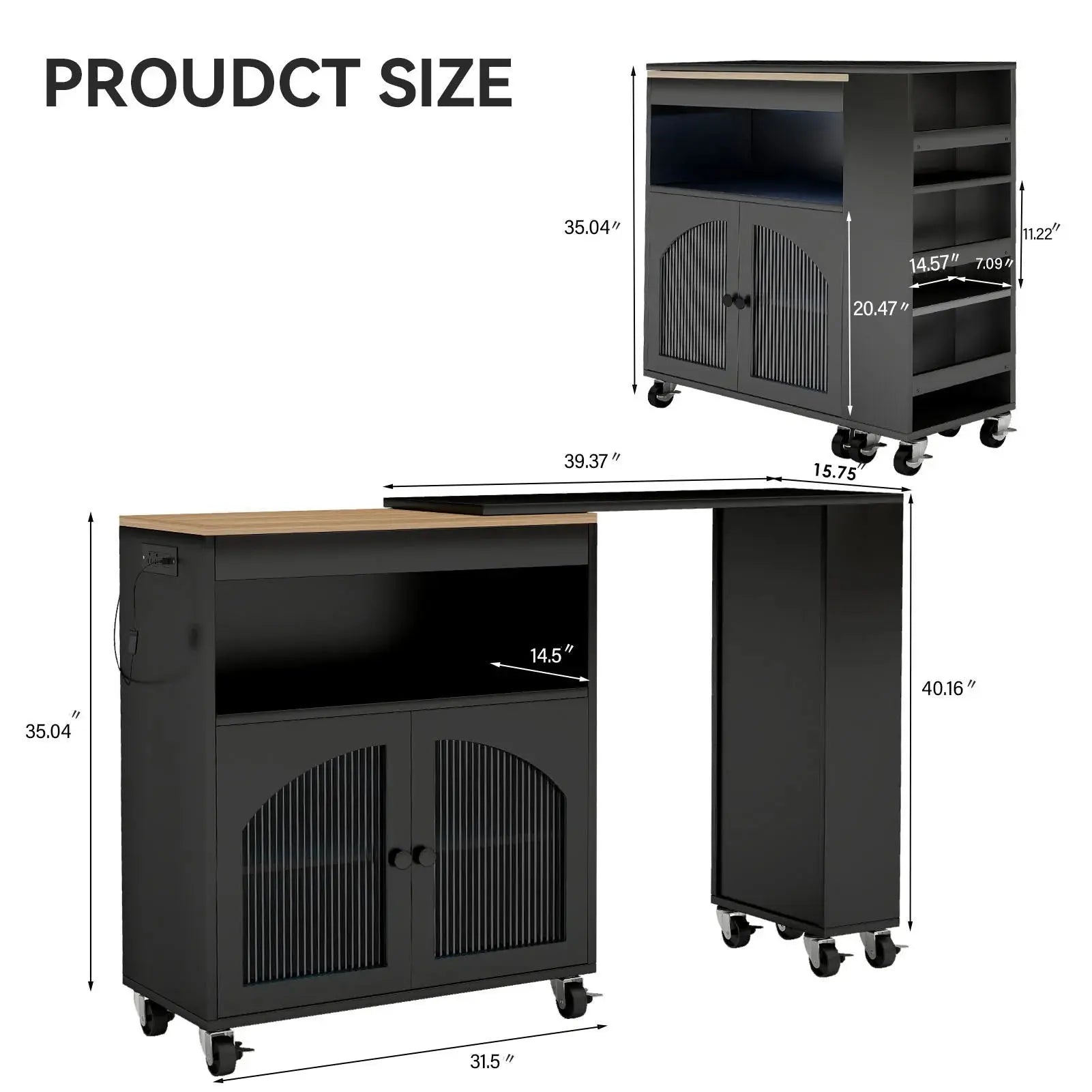 Rolling Kitchen Island with LED & Storage comfydesigners