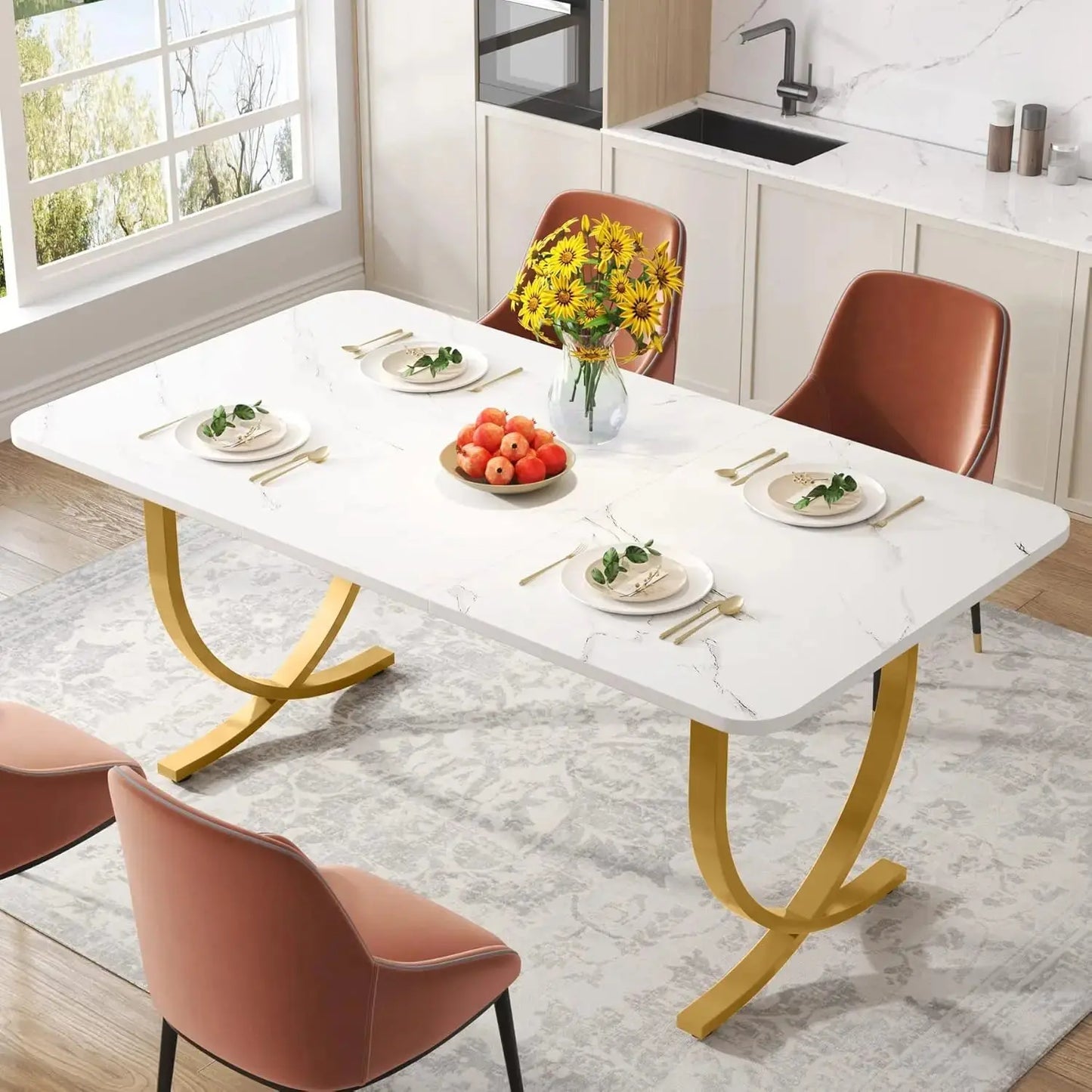 Faux Marble Rectangular Dining Table comfydesigners