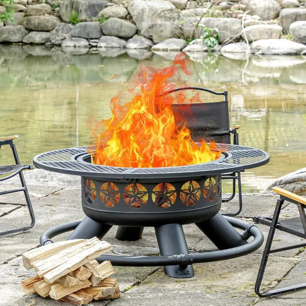Grill. Dine. Gather. Repeat. — 47" Star-Pattern 3-in-1 Iron Fire Pit Table with 2 Cooking Grates comfydesigners