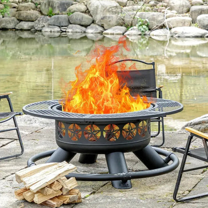 Grill. Dine. Gather. Repeat. — 47" Star-Pattern 3-in-1 Iron Fire Pit Table with 2 Cooking Grates comfydesigners