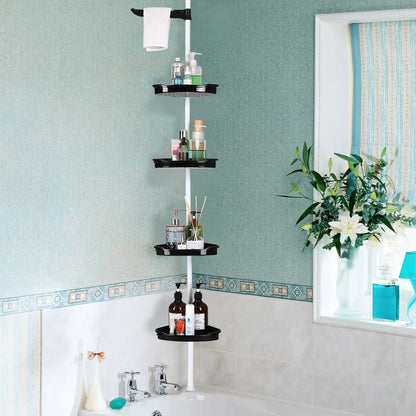 Your Shower. Finally Organized. — 4-Tier Tension Pole Corner Shower Caddy with Self-Draining Shelves comfydesigners