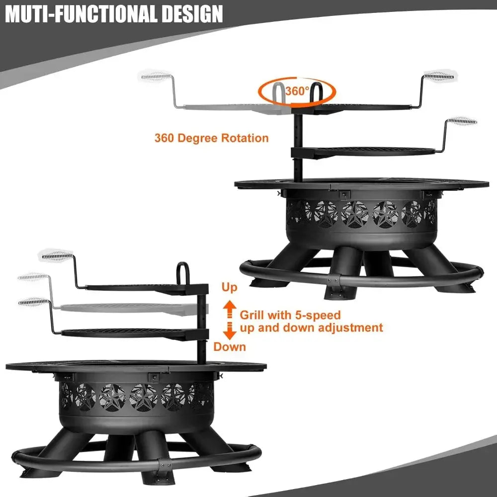 Grill. Dine. Gather. Repeat. — 47" Star-Pattern 3-in-1 Iron Fire Pit Table with 2 Cooking Grates comfydesigners