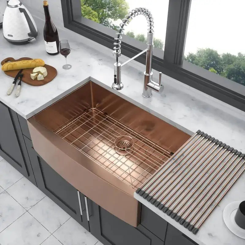 Rose Gold Farmhouse Sink | Apron Front, 16-Gauge T304 Stainless Steel comfydesigners