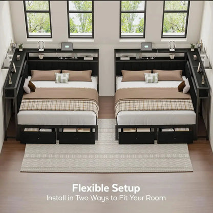 The Bed That Thought of Everything — Queen Corner Frame with Storage Drawers, LED & Charging Station comfydesigners