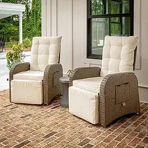 Outdoor Wicker Rattan Recliner Lounge Chair | Indoor & Outdoor, 3-Position Recline & Flip-Up Side Table comfydesigners