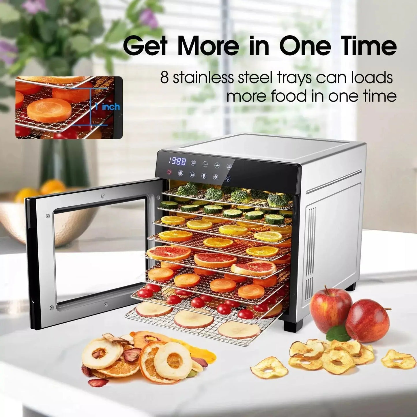 8-Tray Stainless Steel Food Dehydrator | 600W, Digital Timer & 4 Smart Presets comfydesigners