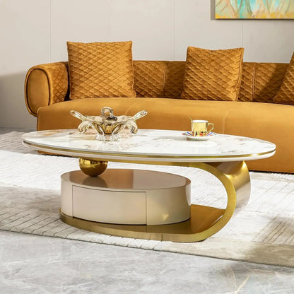 Oval Living Room Table with Faux Marble Top & Silver Stainless Steel Pedestal comfydesigners