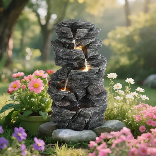 Bring the Waterfall Home — Multi-Tier Cascading Rock Fountain with Warm LED Lights comfydesigners