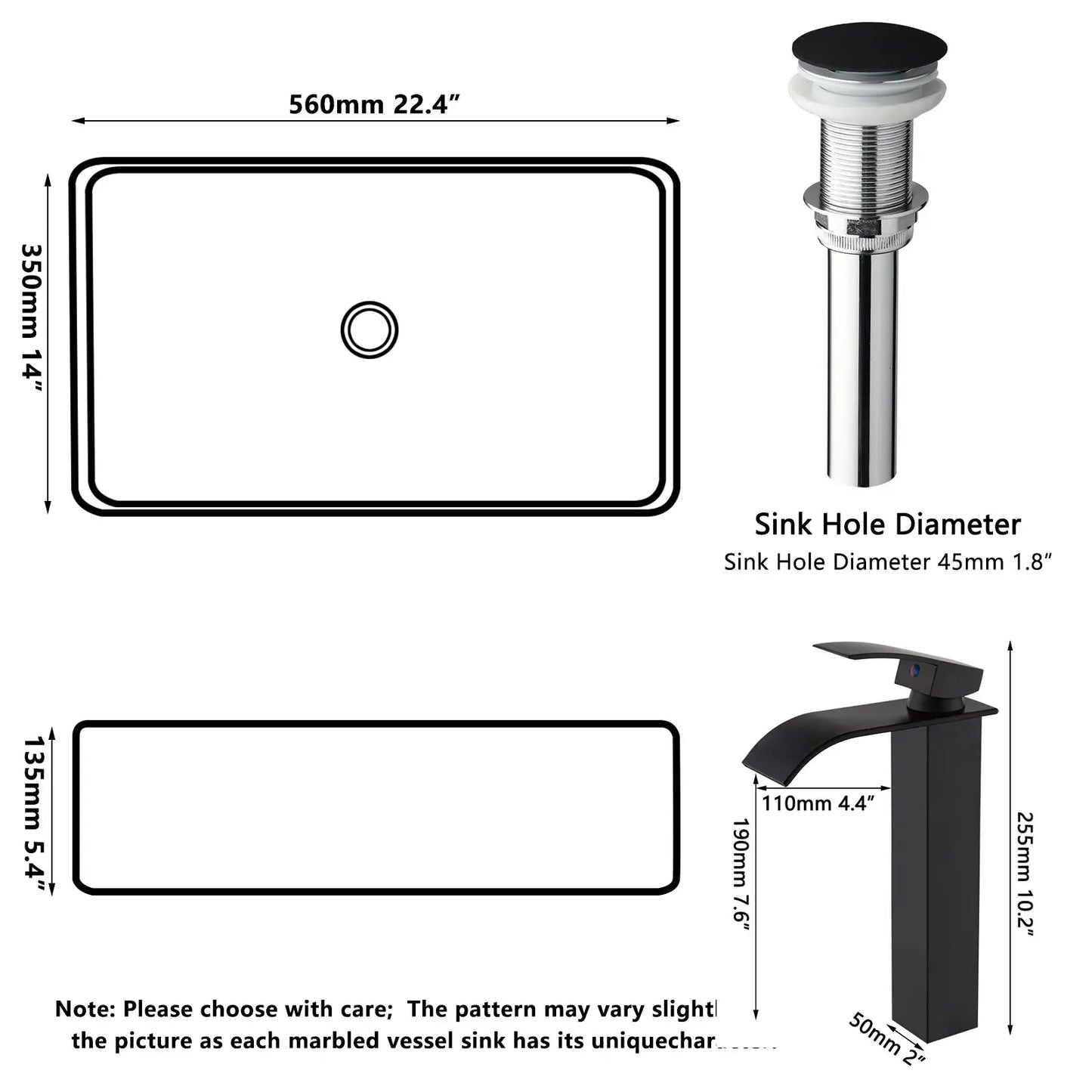 Stone Resin Vessel Sink with Waterfall Faucet | 22.6" European-Inspired Countertop Bathroom Sink comfydesigners