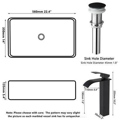 Stone Resin Vessel Sink with Waterfall Faucet | 22.6" European-Inspired Countertop Bathroom Sink comfydesigners