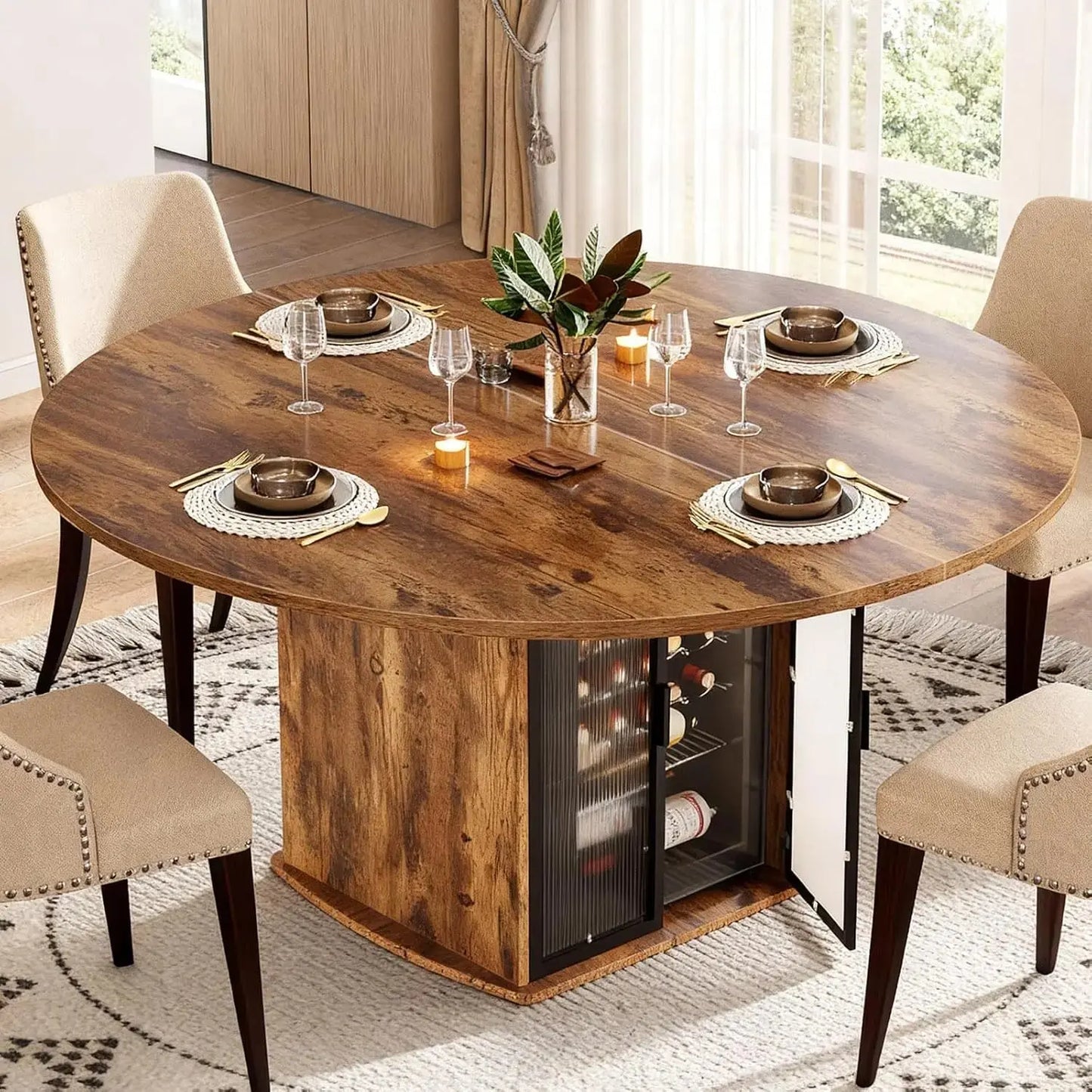 Round Black Faux Marble Dining Table with Storage comfydesigners