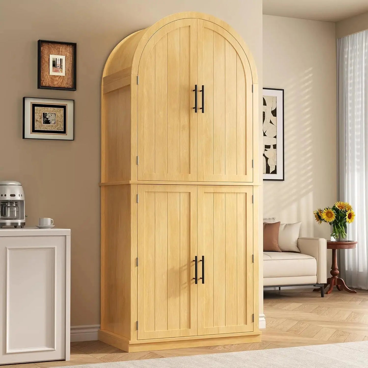 Farmhouse Storage Cabinet with Arched Doors comfydesigners