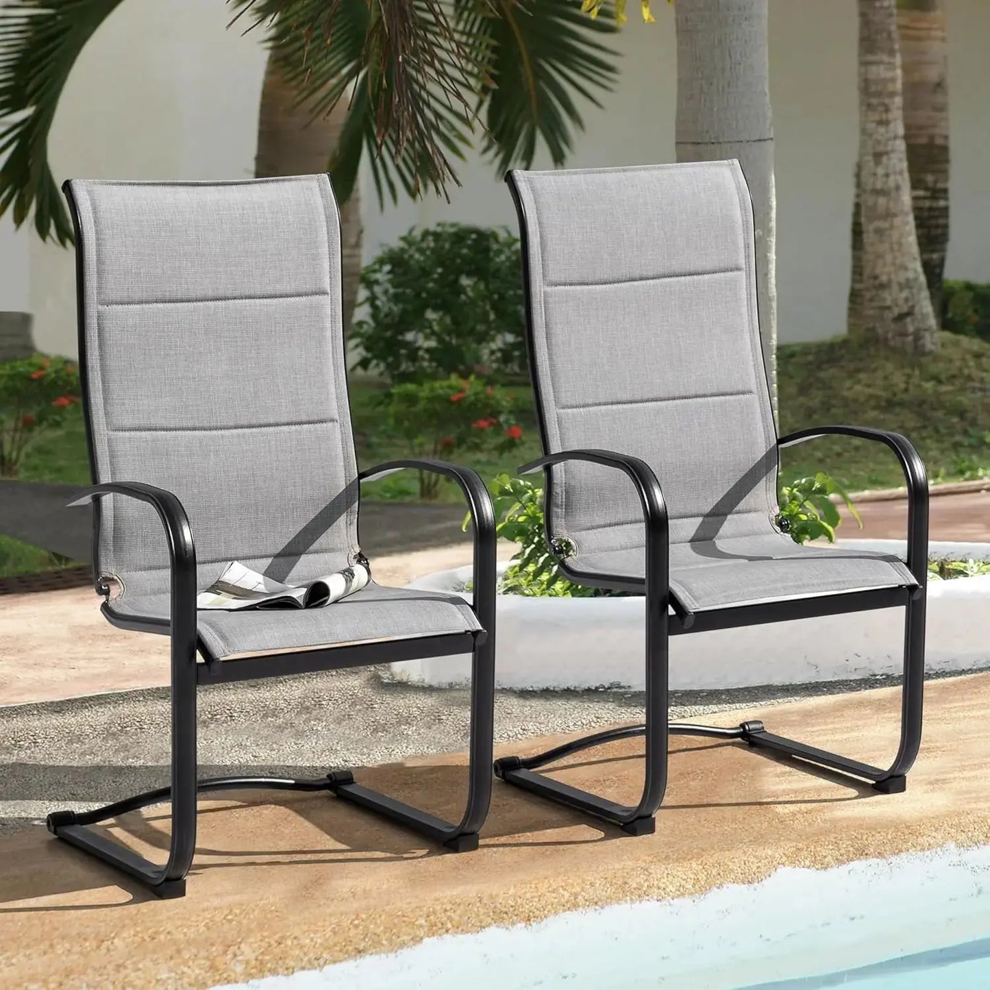 Sit Back. Spring Forward. — Set of 2 Outdoor High-Back Spring Motion Textilene Patio Chairs comfydesigners