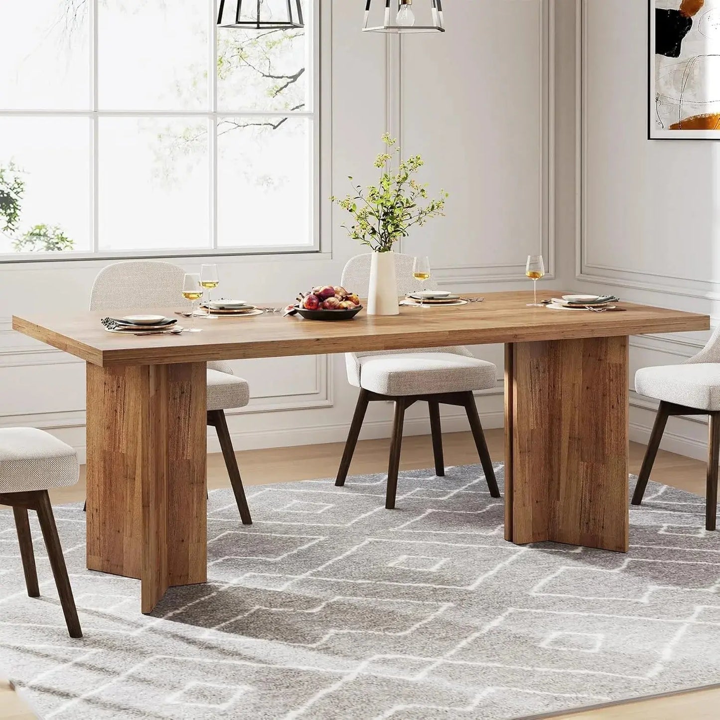 63" Farmhouse Dining Table, Seats 6 comfydesigners