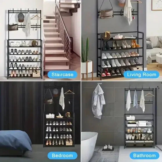 Five Tiers of Order. One Slim Footprint. — Freestanding 5-Tier Coat, Shoe & Storage Rack comfydesigners