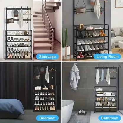Five Tiers of Order. One Slim Footprint. — Freestanding 5-Tier Coat, Shoe & Storage Rack comfydesigners