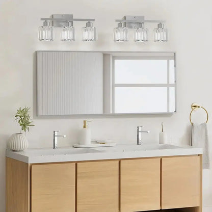 3Light Bathroom Light Fixtures Over Mirror, Brushed Nickel Crystal comfydesigners