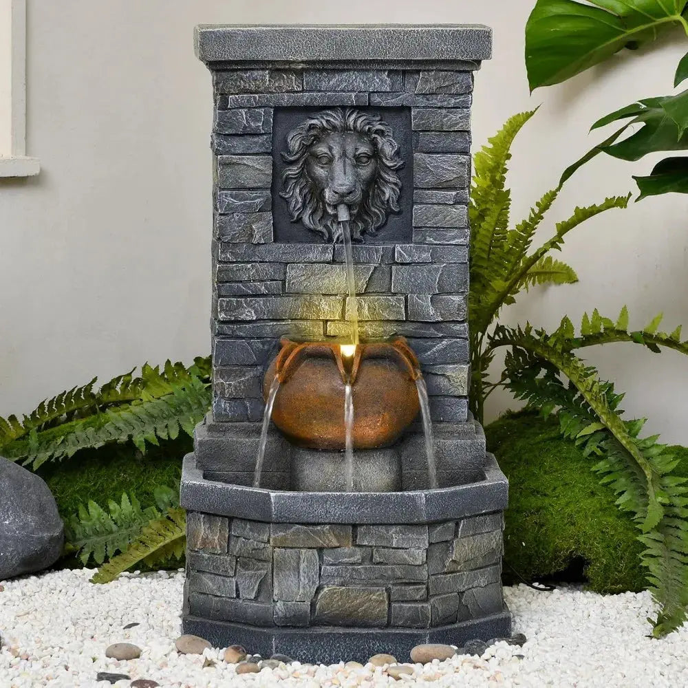 A Statement of Serenity — Lion Head Stone Water Fountain with Soft-Glow LED Lights comfydesigners