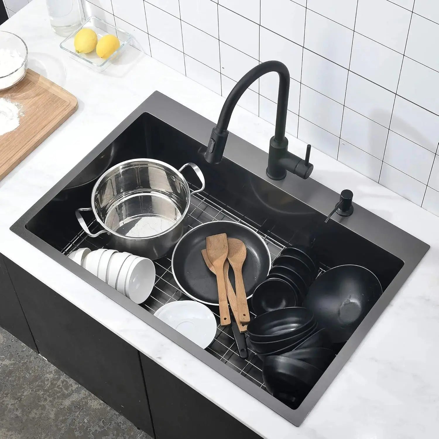 Gunmetal Black Drop-In Kitchen Sink | Handcrafted Stainless Steel, Top Mount, Extra-Deep Single Bowl comfydesigners