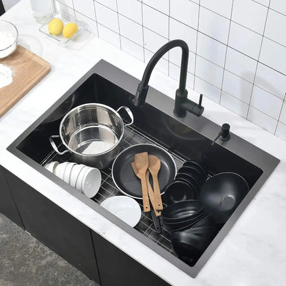 Gunmetal Black Drop-In Kitchen Sink | Handcrafted Stainless Steel, Top Mount, Extra-Deep Single Bowl comfydesigners