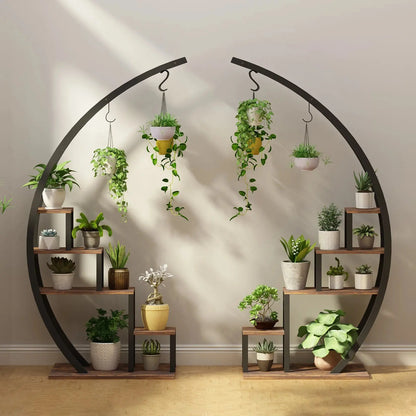 Half Moon. Full Impact. — 2-Pack 5-Tier Metal Plant Stand with 6 Hooks, Holds 16+ Pots comfydesigners