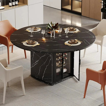 Round Black Faux Marble Dining Table with Storage comfydesigners