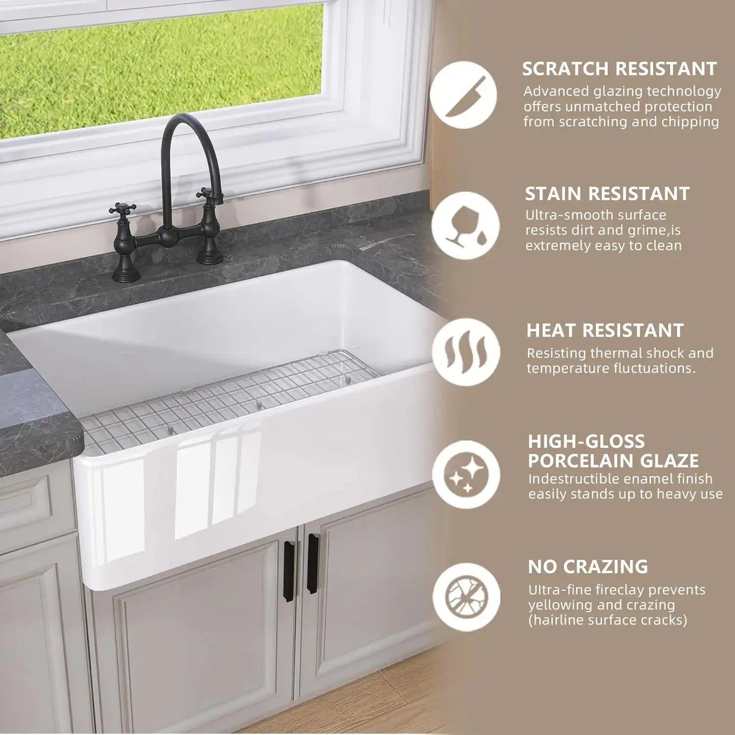 30" White Fireclay Farmhouse Kitchen Sink | Apron Front comfydesigners