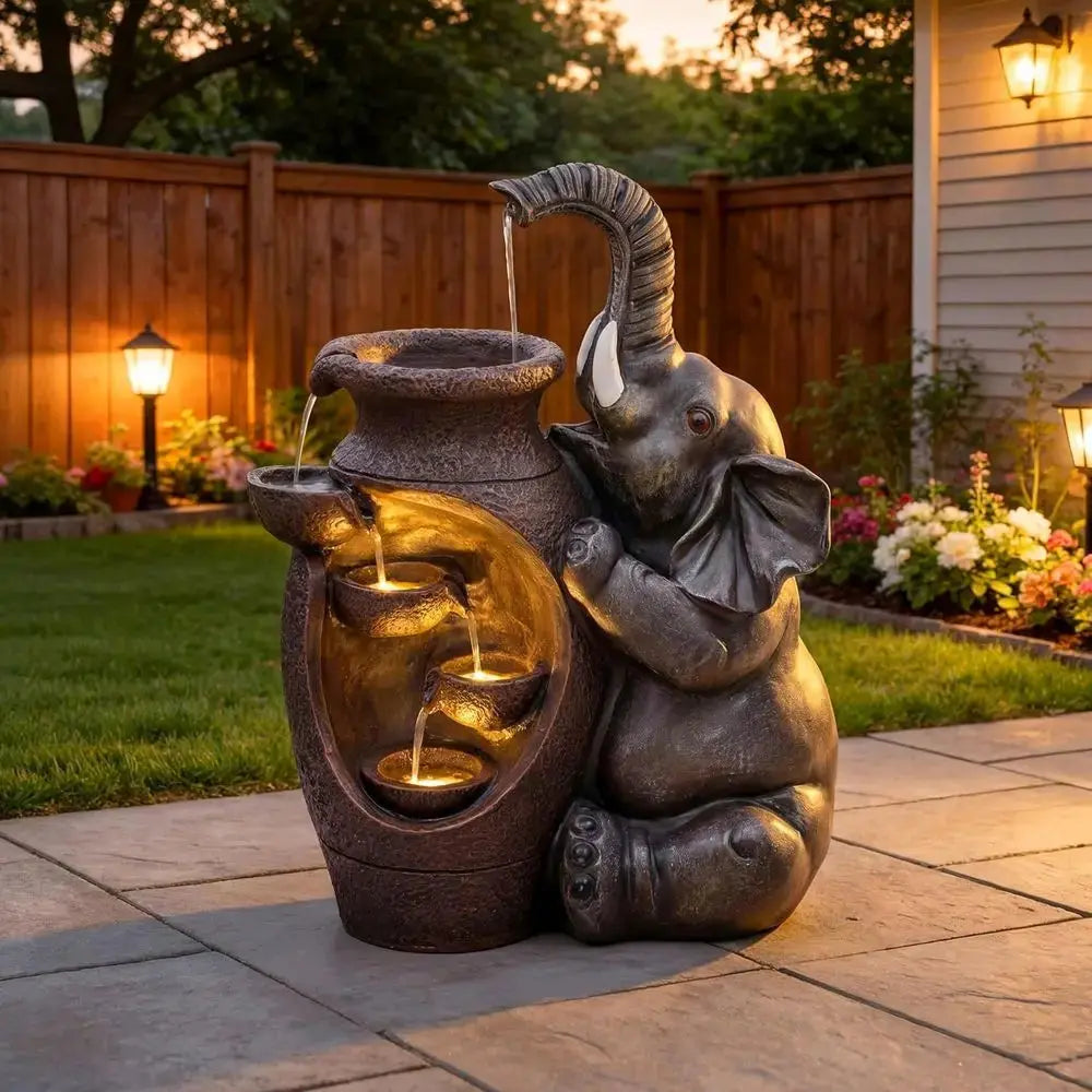 Find Your Calm — Handcrafted Elephant Cascading Water Fountain with Warm LED Lights comfydesigners
