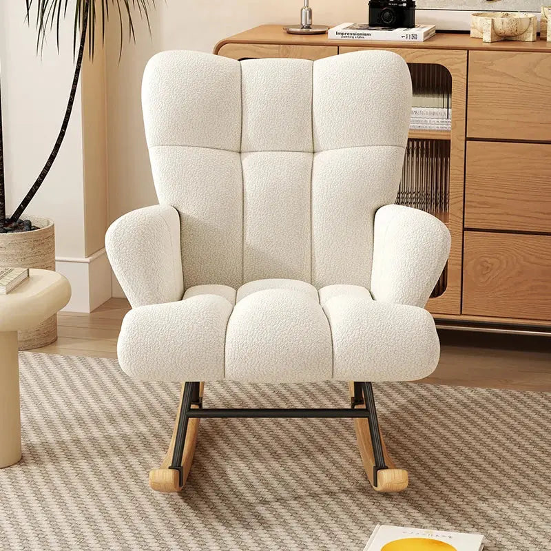 High-Back Solid Wood Rocking Chair with Cushion comfydesigners