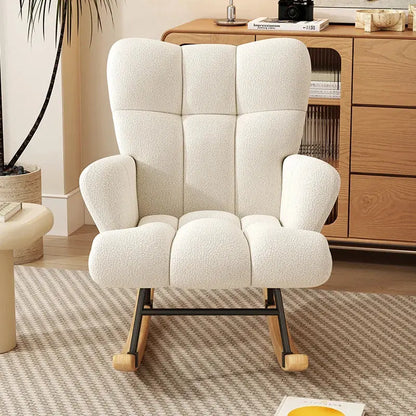 High-Back Solid Wood Rocking Chair with Cushion comfydesigners