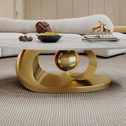 Oval Living Room Table with Faux Marble Top & Silver Stainless Steel Pedestal comfydesigners