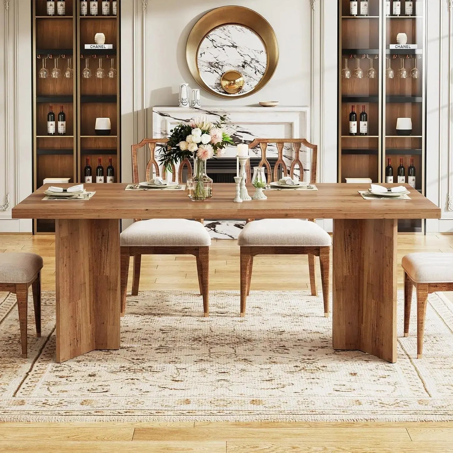 63" Farmhouse Dining Table, Seats 6 comfydesigners