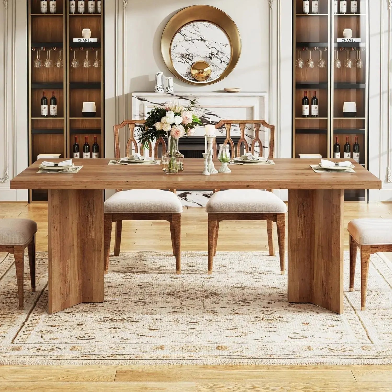 63" Farmhouse Dining Table, Seats 6 comfydesigners
