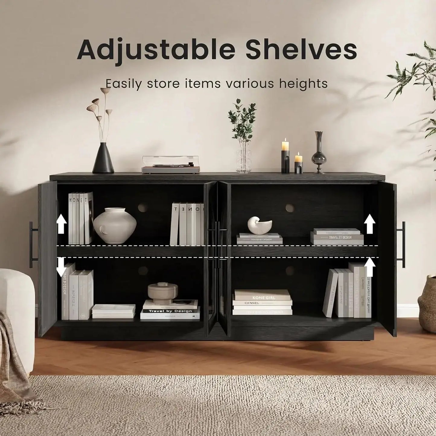 Arched Buffet Sideboard Adjustable Shelves 4-Door Storage comfydesigners