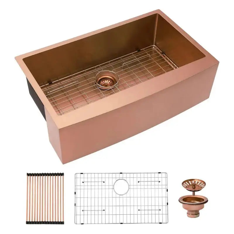 Rose Gold Farmhouse Sink | Apron Front, 16-Gauge T304 Stainless Steel comfydesigners